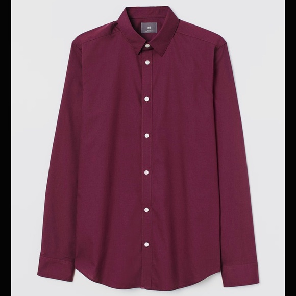 H&M button down mens burgundy red Dress Shirt easy iron size small - Picture 2 of 10